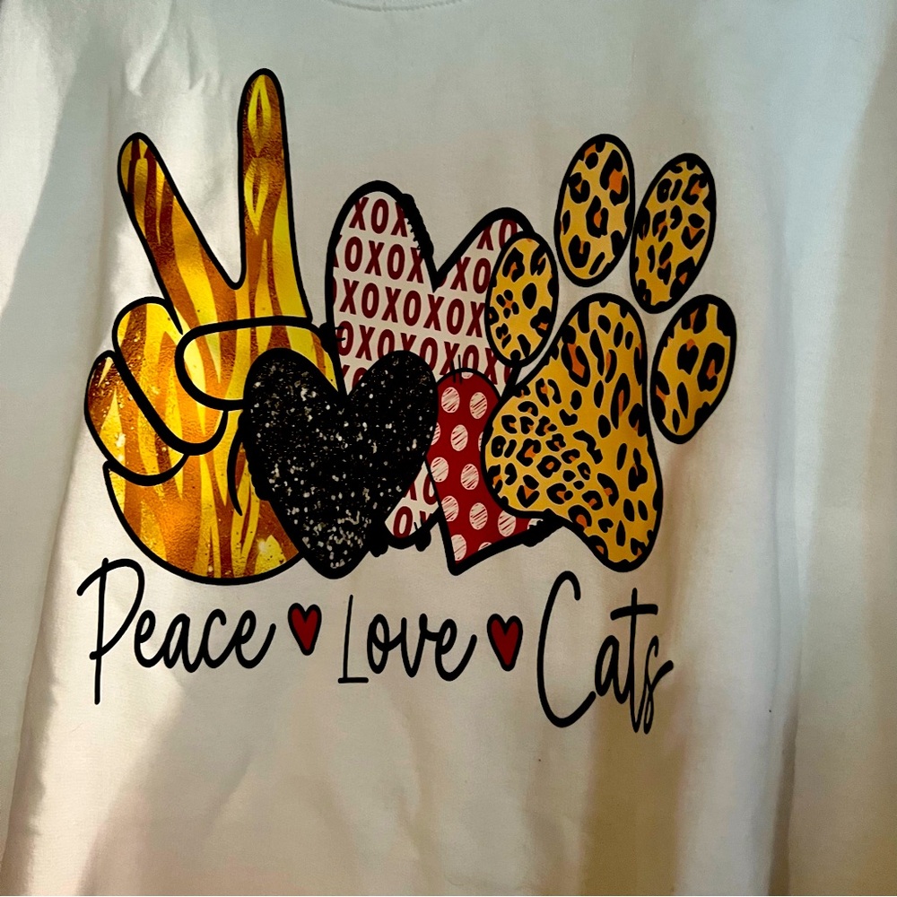 Women’s XL Crew Sweatshirt Peace Love Cats